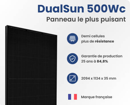 découvrez le panneau dualsun 500w, une solution innovante pour maximiser la production d'énergie solaire tout en garantissant un rendement optimal. idéal pour les particuliers et les professionnels, ce panneau hybride vous permet de profiter pleinement de l'énergie renouvelable. optez pour une installation efficace et écologique avec dualsun.